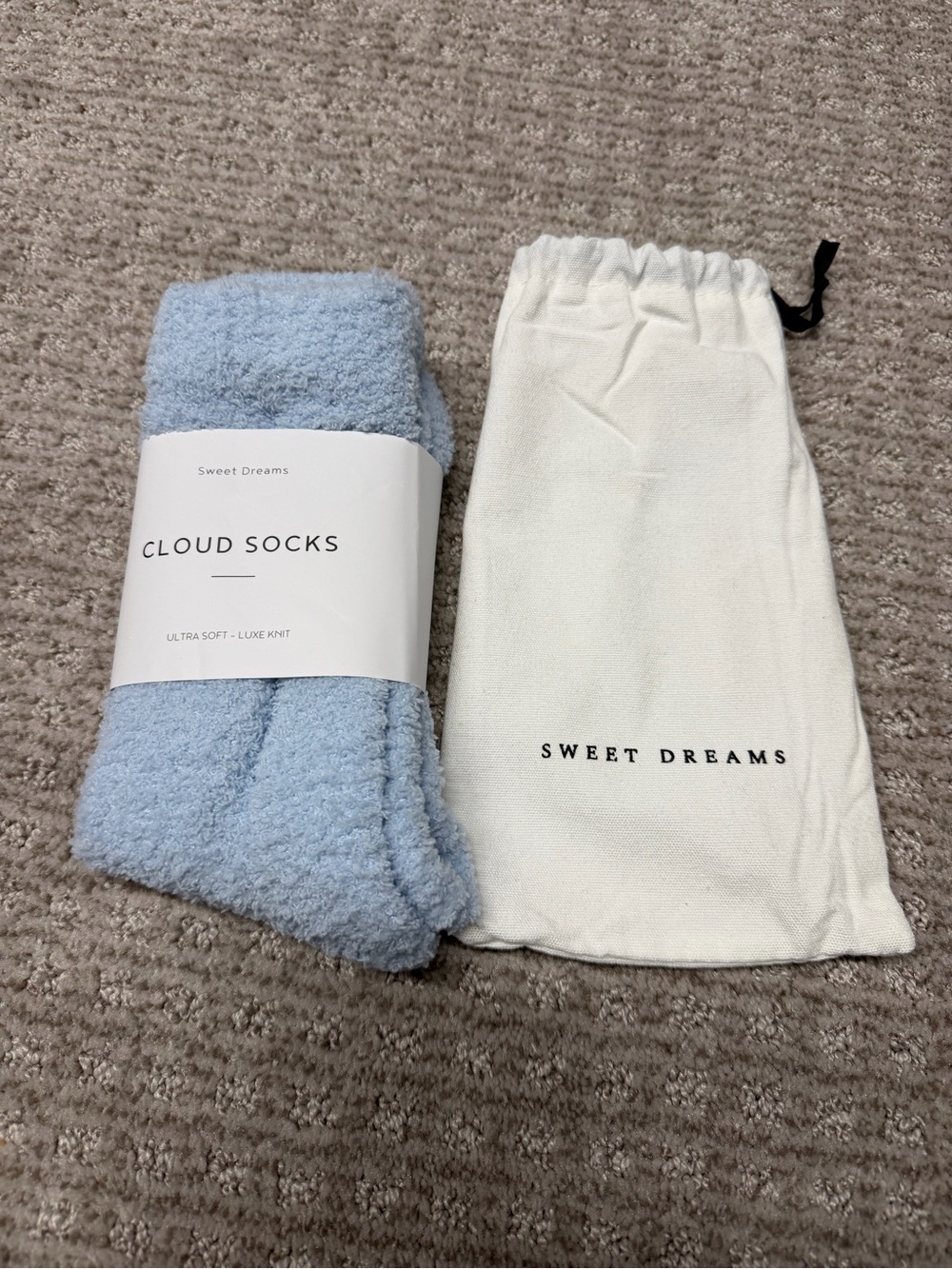 T+M Sweet Dreams Light Blue Cloud Socks with Branded Drawstring Pouch